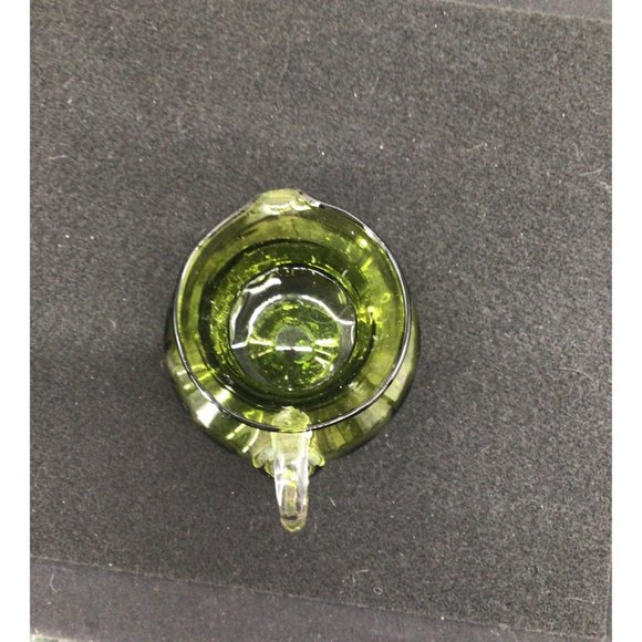 Green Blown Glass 4 inch Pitcher with a Colorless Handle - Picture 5 of 7